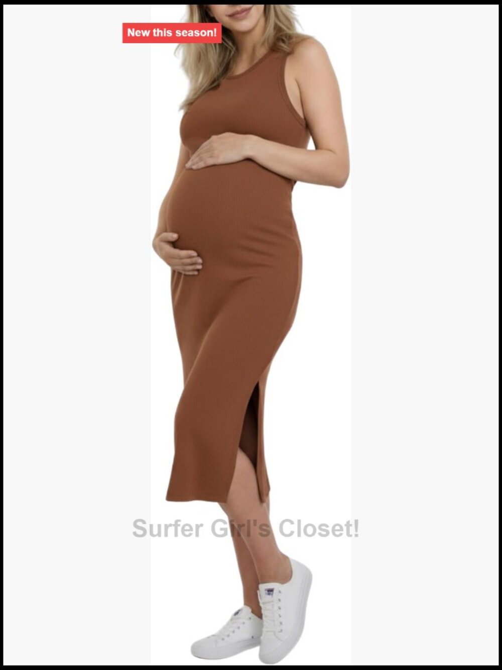 Sleeveless Racerback Rib Knit Midi Pregnancy Bodycon Dress